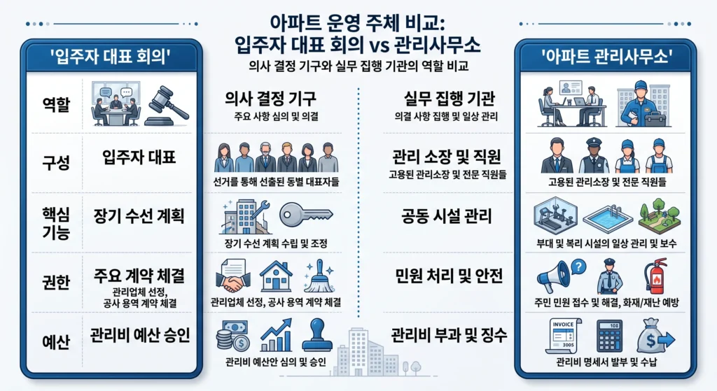입주자대표회의와 관리사무소 역할 비교